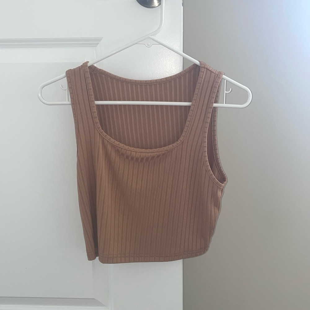 SHEIN Ribbed Crop Top Scoop Neck Light Brown Size L 8/10